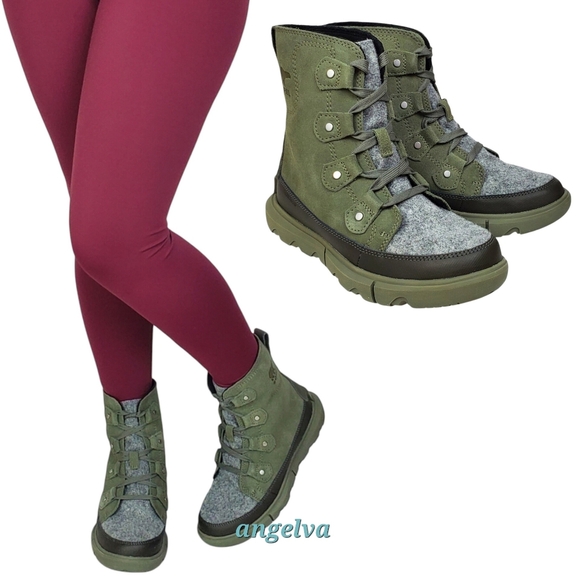 NWB Sorel explorer next Joan waterproof boots stone green lace insulated suede - Picture 2 of 16